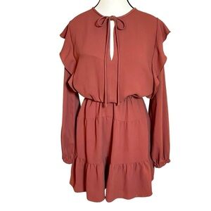 Wilfred Aritzia Brown Ruffle Long Sleeve Tiered Mini Dress Women’s Size Small
